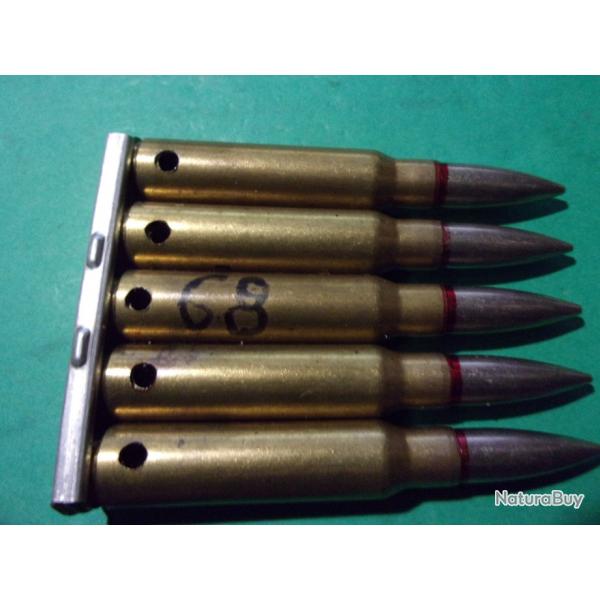 5 munitions 7,5x54 MAS de 4-68 ( 4-68 LM S 7,5) / clip, tui laiton, balle blinde, neutralises