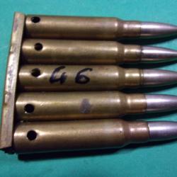 5 munitions 7,5x54 du 4-46/clip ( 4-46 TE C) étui laiton, balle blindée, neutralisées