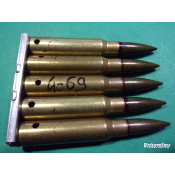 5 munitions en 7,5x54 MAS du 4-69 / clip, tui laiton, balle blindes, neutralises