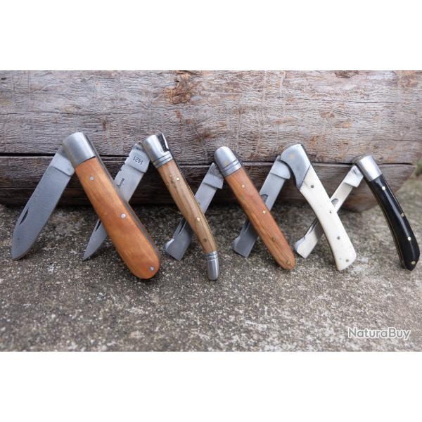 LOT DE 5 Couteau Grand-Pre Lame Acier Inox Manche Os/Bois/Corne Fabr Artisanale Cran Forc 001