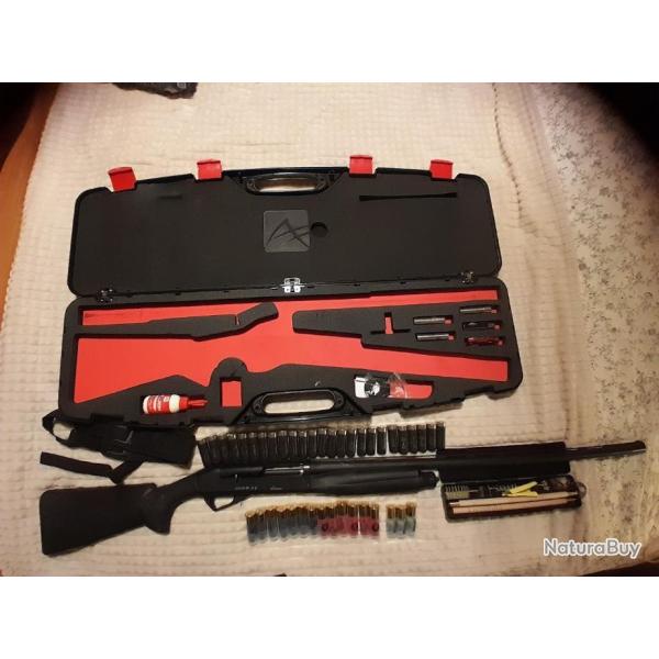 Fusil ASELKON 3.5" Super Magnum Extra Black Cal 12/89 76cm avec accessoires mais sans munition.