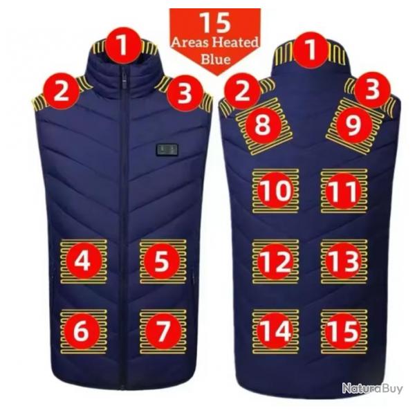 Gilet chauffant 15 Zones de Chauffage 3 couleurs disponibles bleu