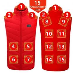 Gilet chauffant 15 Zones de Chauffage 3 couleurs disponibles rouge