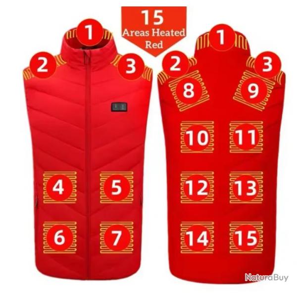 Gilet chauffant 15 Zones de Chauffage 3 couleurs disponibles rouge