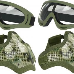 2 Pack Ensemble lunettes + masque de protection airsoft/Chasse/Paintball/Tir