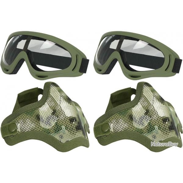 2 Pack Ensemble lunettes + masque de protection airsoft/Chasse/Paintball/Tir