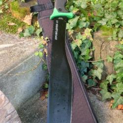 Machette Couteau Kukkri Bushcraft Parang Machete Lame Acier 65X13 Manche ABS Green/Black Etui Nylon1