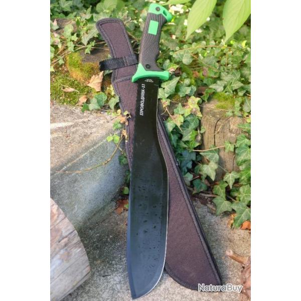 Machette Couteau Kukkri Bushcraft Parang Machete Lame Acier 65X13 Manche ABS Green/Black Etui Nylon1