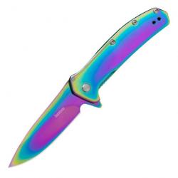 Couteau Pliant A/O Kershaw Outcome Lame Acier 8Cr13MoV Manche Rainbow Frame Lock Clip KS2044RBW