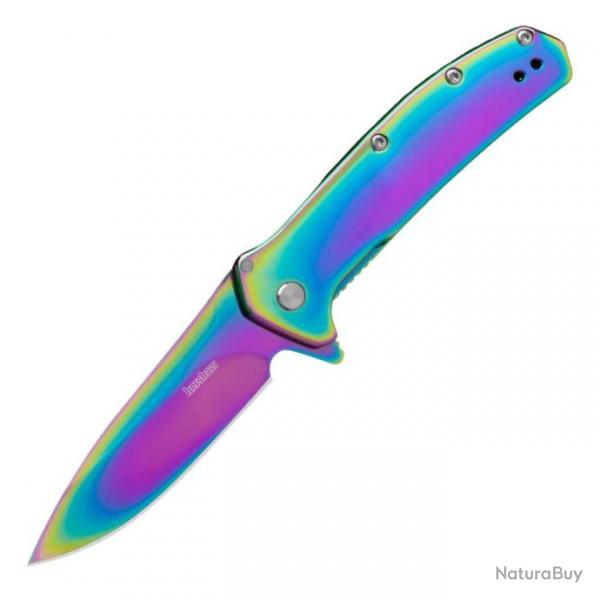 Couteau Pliant A/O Kershaw Outcome Lame Acier 8Cr13MoV Manche Rainbow Frame Lock Clip KS2044RBW