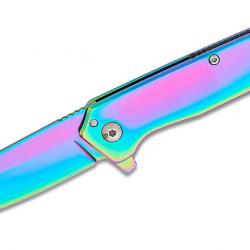 Couteau Pliant A/O Kershaw Misdirect Lame Reverse Tanto Acier 4Cr14 Manche Acier Rainbow KS1365RBW