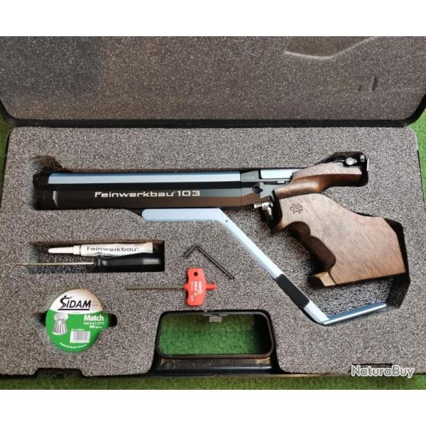 Pistolet  air comprim de prcision FEINWERKBAU 103 - Calibre 4,5 mm + Mallette ABS et Plombs Match