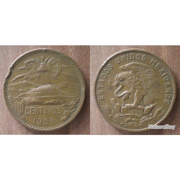 Mexique 20 Centavos 1956 Aigle Piece Pesos Centavo