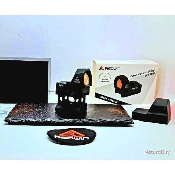 RED DOT POINT ROUGE REDWIN MONTAGE PICATINNY AVEC RAIL HAUT ARME OU AIRSOFT+ACCESSOIRES + CR2032!