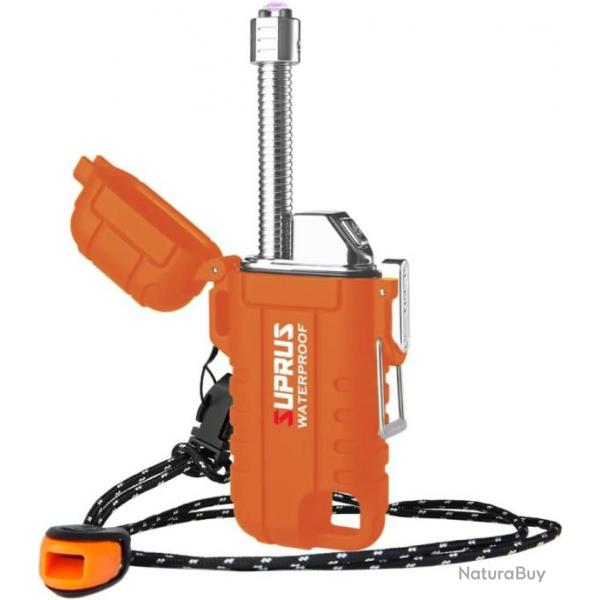 Briquet tanche et coupe-vent - Briquet plasma - Rechargeable - USB-C - Avec col extensible