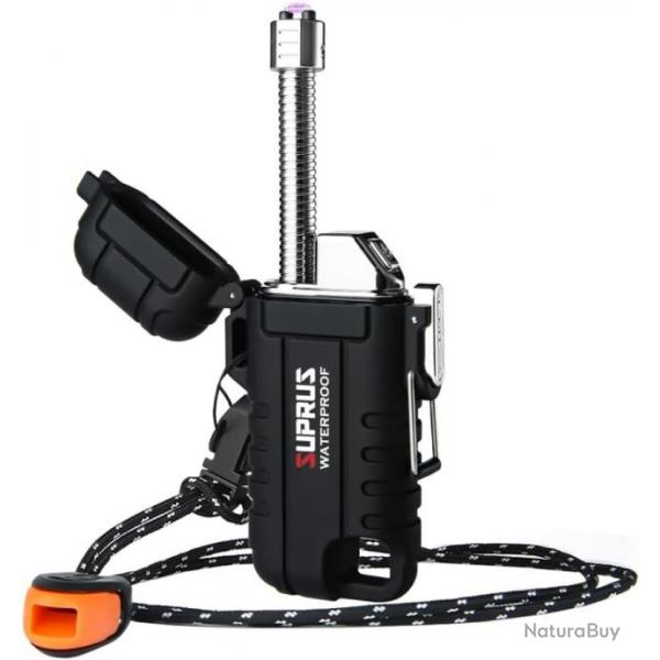 Briquet tanche et coupe-vent - Briquet plasma - Rechargeable USB-C Avec col extensible et flexible