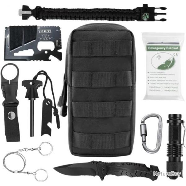 Kit de Survie - Sacoche Militaire Couteau Pliant Multifonction - Allume Feu - Lampe Torche
