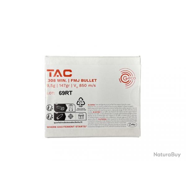 BALLES GECO , TAC FMJ BULLET 147gr , Calibre: 308W.