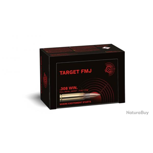 BALLES GECO TARGET FMJ BLINDEE 146GR , CALIBRE: 308w. Lot de 100 cartouches.