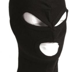 Cagoule/Balaclava noire Mil-Tec 3 trous en coton - Airsoft - Militaire - Police - Gendarmerie Armée