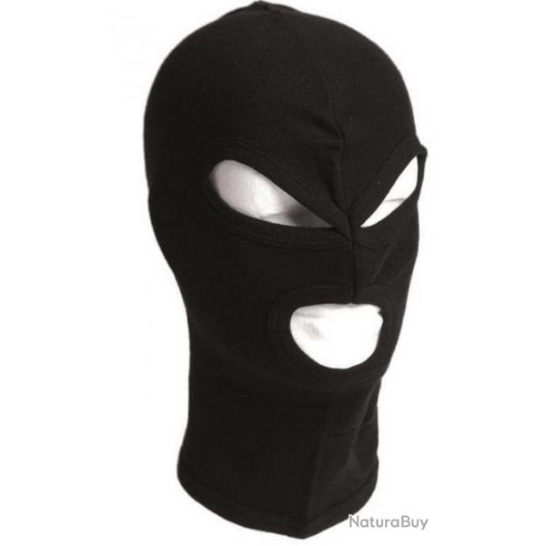 Cagoule/Balaclava noire Mil-Tec 3 trous en coton - Airsoft - Militaire - Police - Gendarmerie Arme