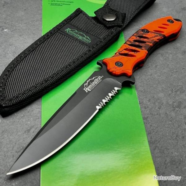 Couteau de Chasse Remington F.A.S.T. Orange Lame Acier 440 Serrat Manche Mtal Etui Cordura