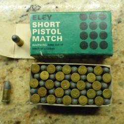 RARE    Lot de 250 cartouches ELEY  22 SHORT   Pistol Match