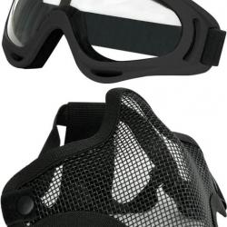 Ensemble Masque et lunettes + masque de protection airsoft noir