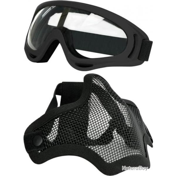 Ensemble Masque et lunettes + masque de protection airsoft noir