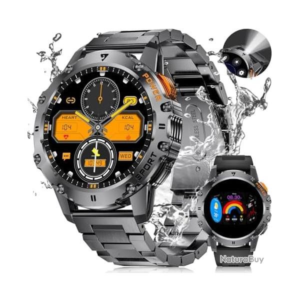 Montre Connecte Homme avec Appel Bluetooth/LED Lampe, 1.43" HD Smartwatch Homme