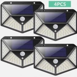 Lampe Solaire Pack x4 Extérieur 100 Led éclairage Détecteur Mouvement Lumière