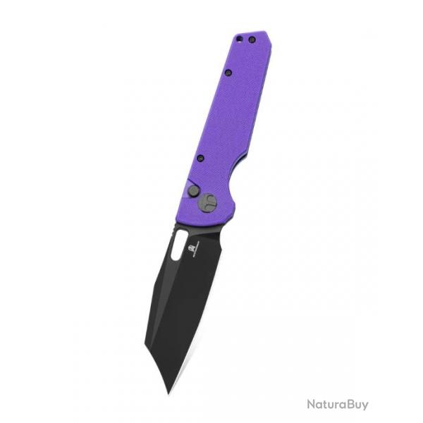 Couteau Bestechman Guardian Purple Lame Acier D2 Blk Manche G-10 Bouton Lock BTKMK11H