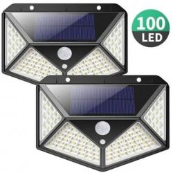 Lot de 2 Lampes Solaires Extérieures 100 LED avec Détecteur de Mouvement Éclairage Mural Étanche