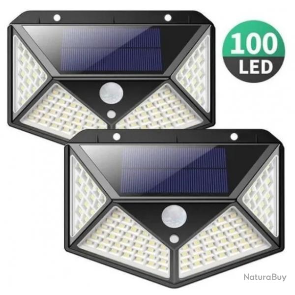 Lot de 2 Lampes Solaires Extrieures 100 LED avec Dtecteur de Mouvement clairage Mural tanche