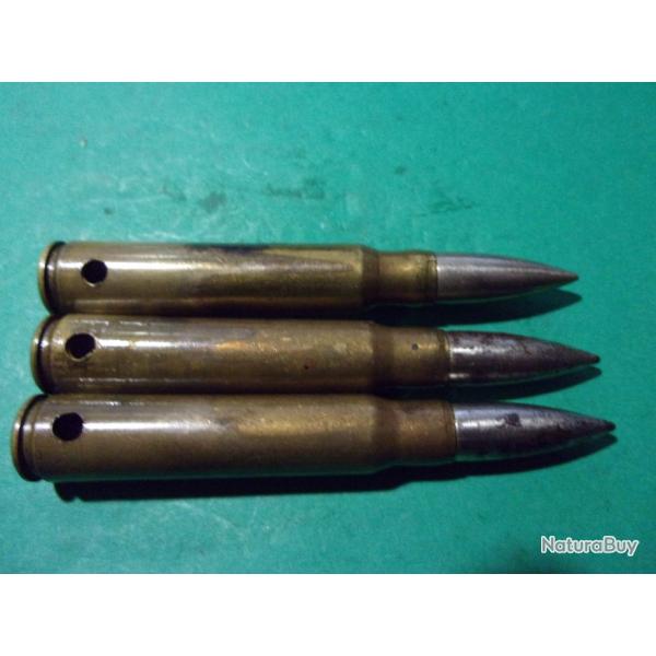 3 Munitions en 7,92x57 de 1936 tui laiton balle blinde marquage; Z.VII. 1936. neutralises