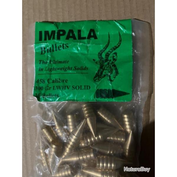 Vends 100 ogives impala cal 458 , 300 grs,LWHV SOLID