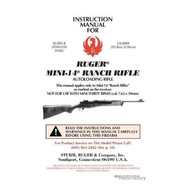 notice RUGER MINI 14 RANCH RUGER (envoi par mail) - VENDU PAR JEPERCUTE (m2291)