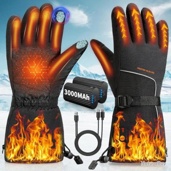 Gants Chauffants pour Homme et Femme Gants chauffants moto avec batteries rechargeables 7.4V 3000mA