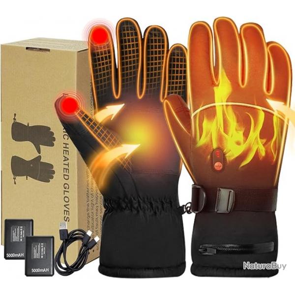 Gants Chauffants avec Batterie Rechargeable 5V 5000mAh*3 Niveaux De Temprature Gants Chauffants