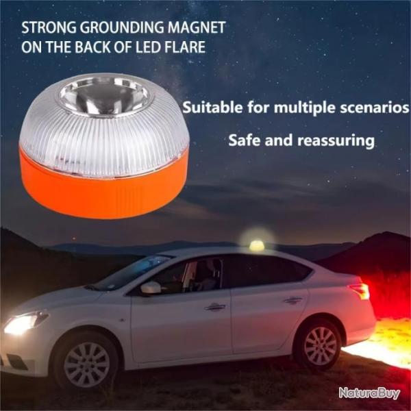 Gyrophare Urgence LED Stroboscopique Magntique Pour Voiture Piles 3AAA HB-329 Scurit Routire