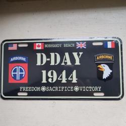 PLAQUE MÉTAL TYPE LICENSE PLATE "D-DAY FREEDOM, SACRIFICE,VICTORY"