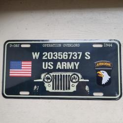 PLAQUE MÉTAL TYPE LICENSE PLATE "JEEP US ARMY"