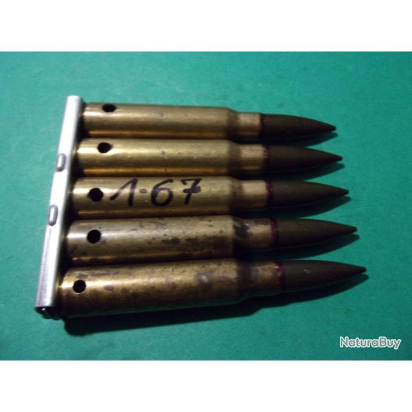 5 munitions/clip 7,5x54 ( TE 1-67 SI 7,5 ) tui laiton balle blinde tombac neutralise