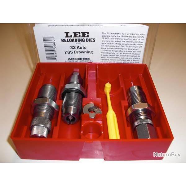 LEE RELOADING DIES CARBIDE - 3 OUTILS - 32 AUTO - 7,65 BROWNING