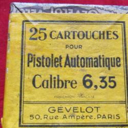 boite Gevelot 6.35 percées 25 acp munitions neutra percutées fab mixte 25 vitrine belle présentation