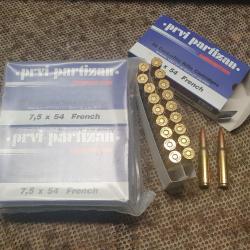 lot de 100 cartouches PPU calibre 7,5x54 MAS à balle FMJ de 139 grains