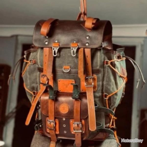 Sac a dos cuir Bushcraft fait main