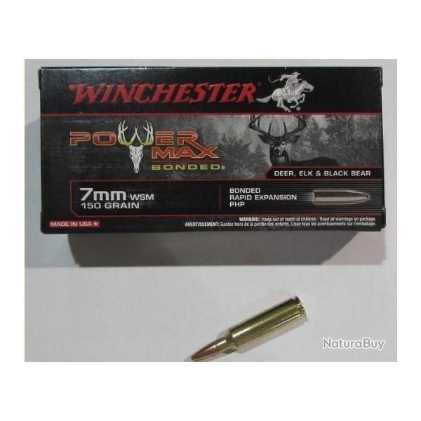 1 boite neuve de 20 cartouches  de calibre 7mm WSM, Winchester Power Max Bonded 150 grs