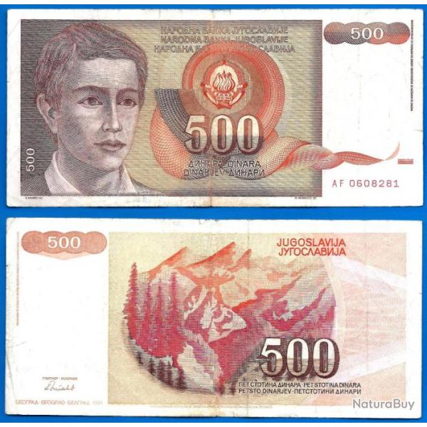 Yougoslavie 500 Dinars 1991 Prefixe AF Billet Dinara Montagne