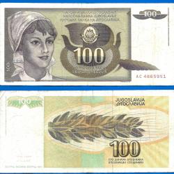 Yougoslavie 100 Dinars 1991 Prefixe AC Billet Dinara Blé